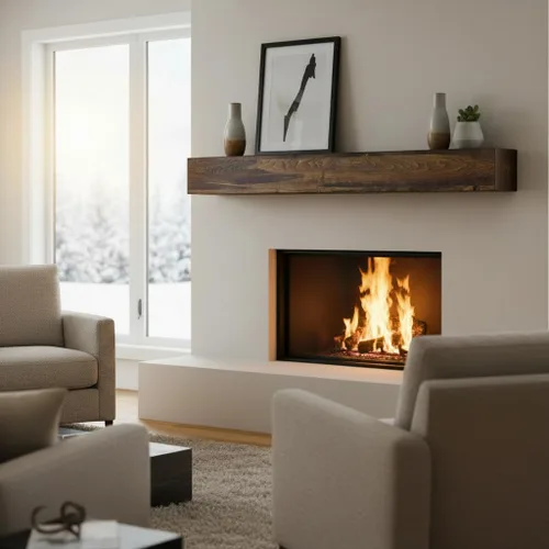 Vista 2 de U Pick Size & Finish - Mantel flotante de madera rústica para chimenea