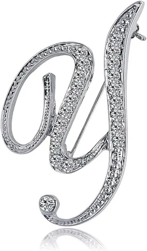Vista 19 de ETHOON Broche de letras con inicial de diamantes de imitación para mujer, manualidades, plateado A-Z