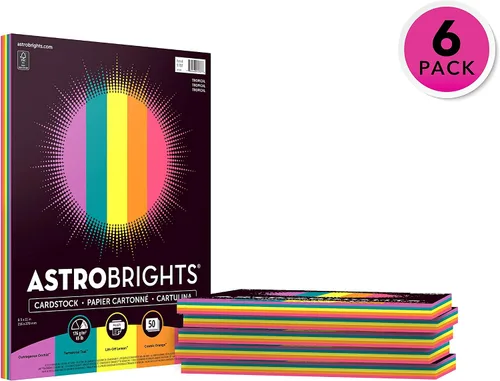 Vista 2 de Astrobrights Cartulina de colores, 8.5 x 11 pulgadas, 65 lb/176 gsm, surtido de 5 colores "Tropical", 6 paquetes individuales de 50 hojas surtidas