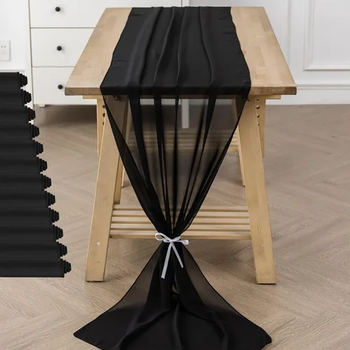 Vista 9 de Paquete de 2 caminos de mesa de gasa de 10 pies de 29 x 120 pulgadas, camino de mesa romántico transparente para boda, fiesta de cumpleaños