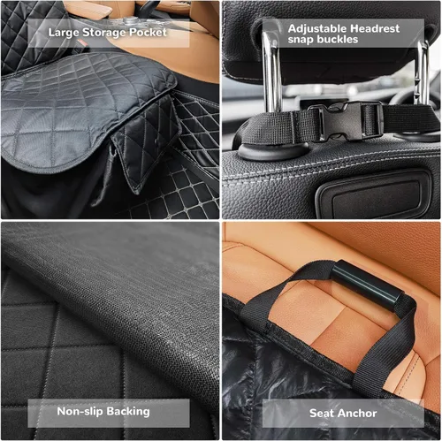 Vista 5 de URPOWER Funda de asiento delantero para perro, 100% impermeable, antideslizante, protector de asiento de auto para mascotas, acolchado y duradero