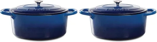 Vista 14 de Crock Pot Artisan - Cacerola redonda de hierro fundido esmaltado estilo horno holandés de 6 cuartos de galón, con tapa - Rojo degradado Rojo