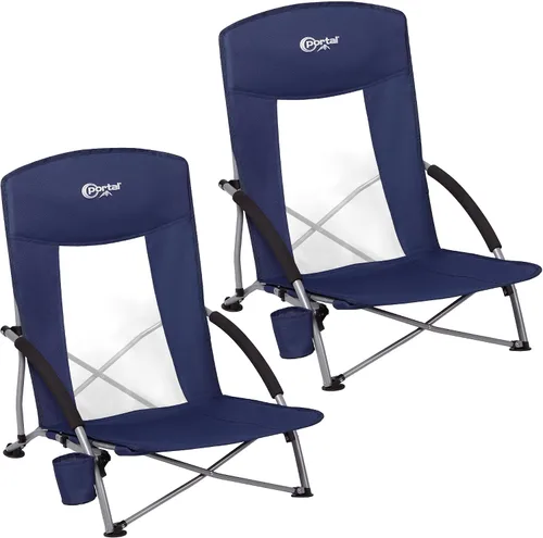 Vista 9 de PORTAL Sillas de Playa para Adultos, Camping, Bajas, Ligeras, Portátiles con Soporte para Tazas, Respaldo de Malla, Bolsa de Transporte para Arena