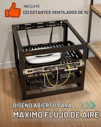 Vista 5 de ECHOGEAR Bastidor de red de 10U - Diseño de 4 postes resistente para montaje en pared, con estructura abierta que incluye 2 estantes ventilados