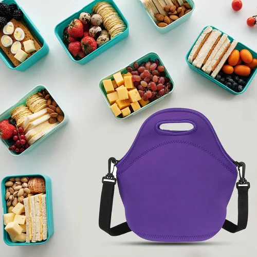 Vista 5 de PATIKIL Bolsa de almuerzo aislada, bolsa de neopreno térmica portátil para almuerzo con correa para el hombro, para el trabajo, oficina, picnic al
