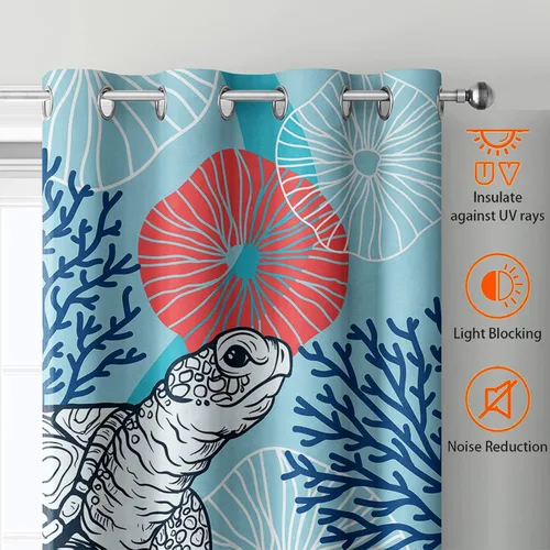 Vista 3 de HOSIMA Cortinas de tortuga marina, cortinas con temática de animales costeros azules para niñas, sala de estar, dormitorio, decoración de baño, 2