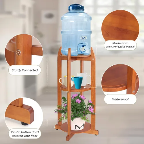 Vista 3 de Soporte dispensador de agua de madera maciza natural (32.8 pulgadas de alto-11.2 pulgadas de ancho) Soporte de suelo de cerámica para dispensador