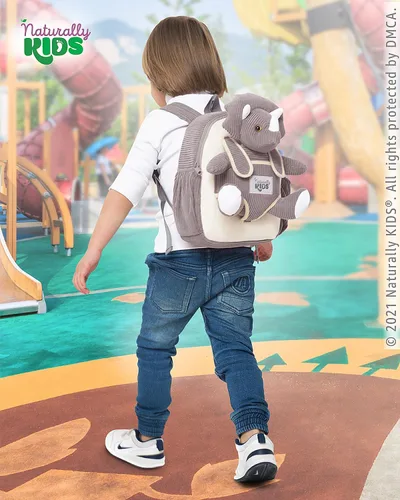 Vista 4 de Naturally KIDS Mochila para niños pequeños, Pequeño de 10 "h Triceratops Grey, 10.0 in H Small