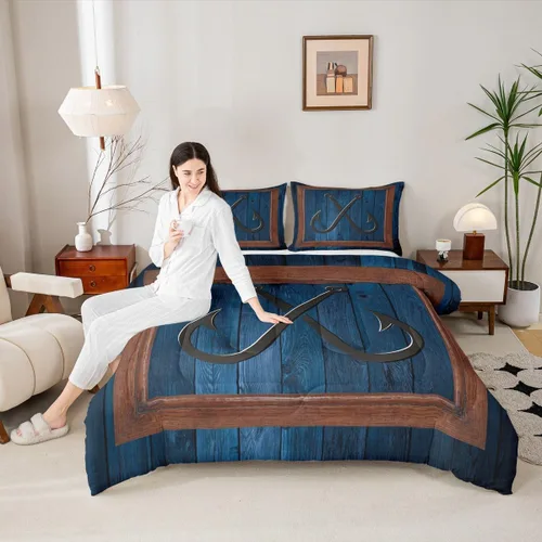 Vista 33 de Juego de edredón Lake Home Camper tamaño King, juego de ropa de cama náutica con ancla para niños, niñas, niños, adultos, decoración de dormitorio