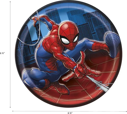 Vista 2 de Unique Paquete de suministros para fiesta de cumpleaños de Spiderman Platos y servilletas de Spiderman - Sirve 16