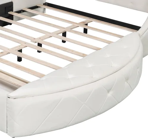 Vista 8 de Bellemave Cama de plataforma tapizada de terciopelo con almacenamiento, marco de cama tamaño Queen con cabecero, 1 cajón grande y 2 taburetes