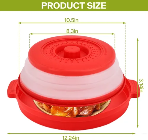 Vista 6 de Cubierta de salpicaduras para microondas para alimentos con placa base antiquemaduras, plástico grande y silicona ventilada para evitar quemaduras