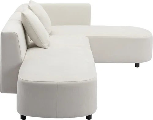 Vista 5 de Sofá tapizado de estilo moderno en forma de L con 2 almohadas, sofá de felpilla de lujo, ideal para sala de estar u oficina (beige #chenilla)