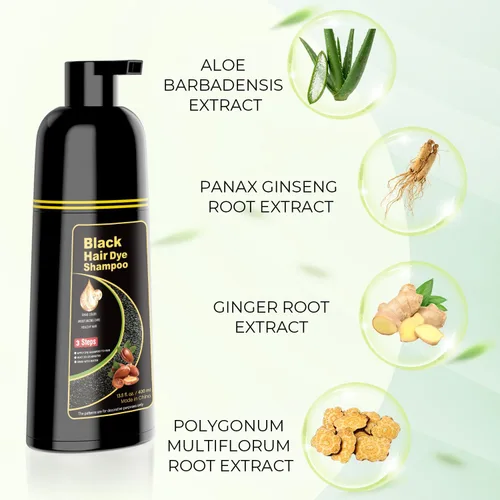 Vista 6 de KAISASA Champú de tinte para el cabello negro 3 en 1, champú