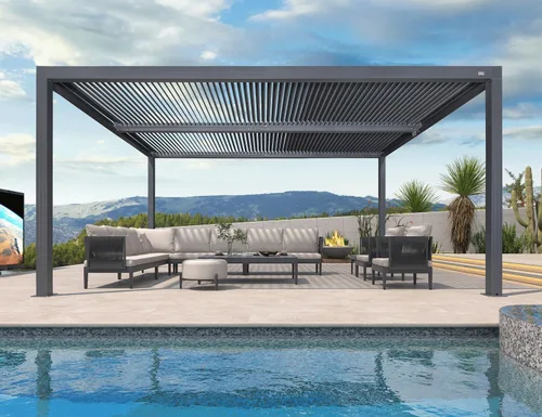 Vista 34 de PURPLE LEAF 94AS - Pérgola pequeña de aluminio compacto de 10 x 12 pies con techo rígido con listones ajustables para patio, cubierta de terraza
