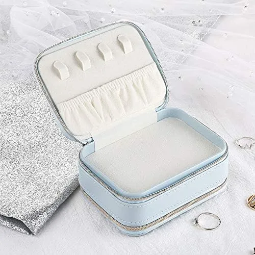 Vista 5 de Mini joyero, organizador de joyas de viaje y estuche de almacenamiento (azul)