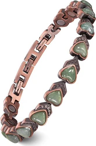 Vista 23 de Feraco Pulseras de Cobre Puro para Mujeres, Pulsera Magnética de Ultra Fuerza con Imanes de 3800 Gauss y Turquesa Natural y Piedras, Ajustable