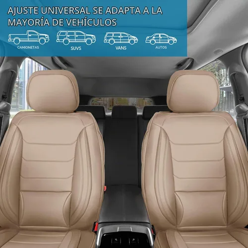 Vista 3 de MotorBox Meridian Series - Fundas de asiento de piel napa, fundas clásicas de asiento delantero, de piel sintética de alta calidad, color beige