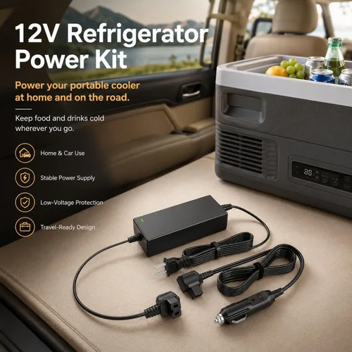 Vista 4 de Kit de cable de alimentación para refrigerador de automóvil AC/DC, adaptador de CA de 14.5 V y enchufe de encendedor de cigarrillos de 12 V/24 V CC