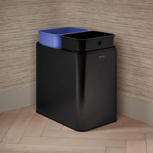 Vista 4 de KOHLER K-31315-BST - Bote de basura de dos compartimentos con tapa abierta de 22 litros, acero inoxidable negro