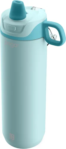 Vista 2 de Pogo Botella de agua activa aislada de acero inoxidable con tapa de popote a prueba de fugas, 18 onzas, escarcha