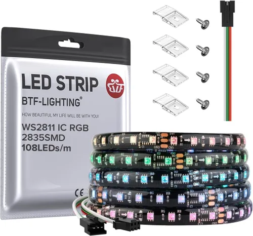 Vista 14 de BTF-LIGHTING Tira de luz LED RGB WS2811 direccionable de 2835SMD con color persiguiendo 9.8 pies DC24V 108LED/m 18píxeles/m 8mm de ancho IP65