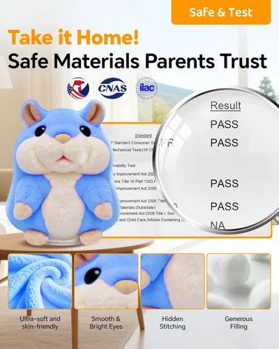 Vista 6 de TWORIVER - Juguete de hámster parlante, repite lo que dices, juguete de peluche interactivo para niños pequeños, juguete de aprendizaje que imita