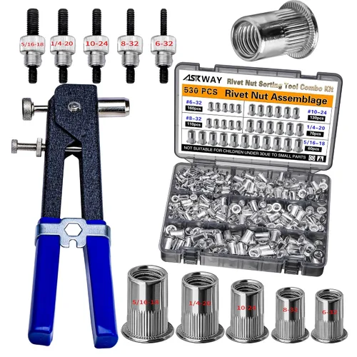 Vista 8 de Kit de herramientas de tuerca de remache a presión, 430 piezas de combinación de tuercas de remache métricas (M8/M6/M5/M4/M3), adecuado
