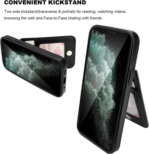 Vista 5 de KIHUWEY - Funda tipo cartera para iPhone 12 Mini, soporte para tarjetas, color negro Ranuras para tarjetas de crédito, piel sintética, cierre
