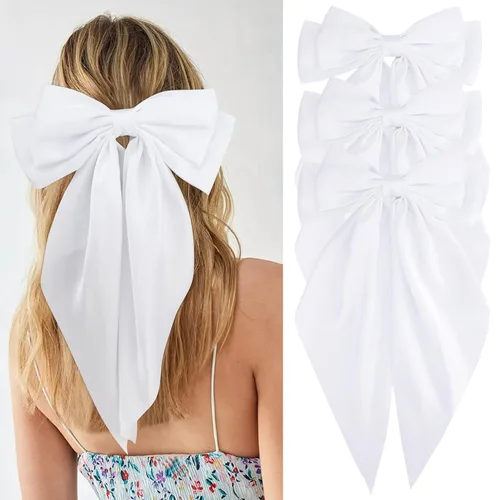Vista 19 de Velscrun Lazos para el cabello para mujeres y niñas, 3 unidades, lazo blanco, lazo negro, azul marino, lazos grandes para el cabello con clip, lazos