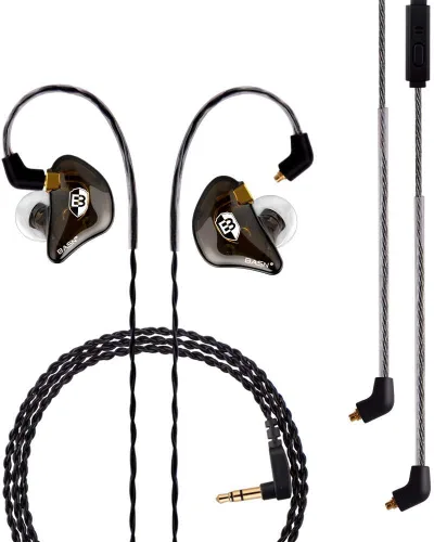 Vista 10 de BASN Auriculares profesionales intrauditivos con monitor para cantantes, bateristas y músicos con conector MMCX IEM (Pro Clear Negro)