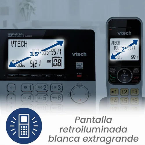 Vista 5 de VTech VG208 DECT 6.0 Teléfono con cable/inalámbrico para el hogar con contestador, bloqueo de llamadas, identificación de llamadas, pantalla