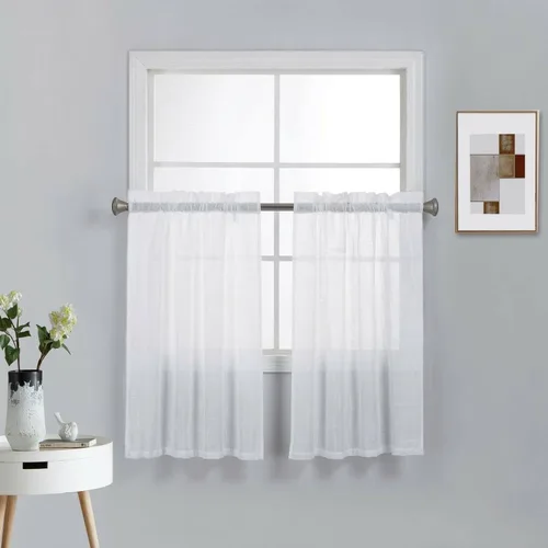 Vista 23 de 2 piezas de cortinas de aspecto de lino sólido y elegante, paneles totalmente cosidos, niveles de tratamiento de ventanas