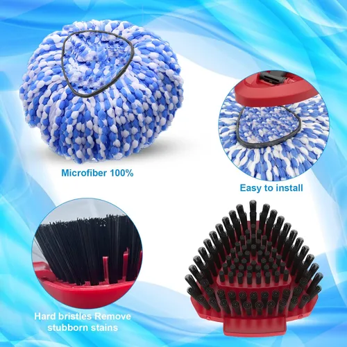 Vista 3 de Paquete de 2 cabezales giratorios de repuesto compatibles con O Cedar RinseClean 2 tanques, cepillo de fregado mejorado, mango de trapeador de 4