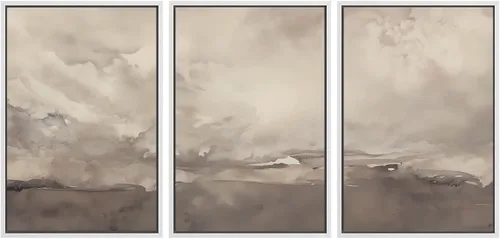 Vista 23 de SIGNWIN Lienzo enmarcado para pared, juego de arte neutro de bosque brumoso, ilustraciones en tono tierra, arte moderno, decorativo, bohemio