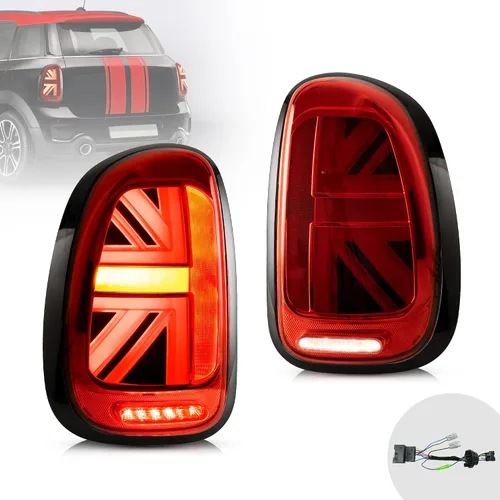 Vista 10 de VLAND - Luces traseras ahumadas LED Union Jack compatibles con BMW Mini Cooper Countryman R60 2010-2016 con señal de giro secuencial, luces