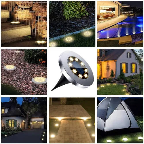 Vista 7 de Rayolon Luces Solares para Suelo, Paquete de 4, 8 LED Luces Solares Blancas para Sendero, Impermeables, Modernas, Exteriores, Empotradas en Suelo