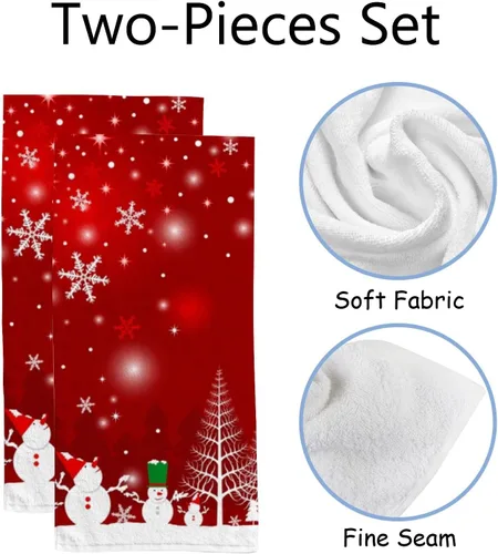 Vista 2 de Vantaso Juego de 2 toallas de mano de baño, diseño de muñeco de nieve rojo, muñeco de nieve, suaves y absorbentes, toalla de mano de cocina