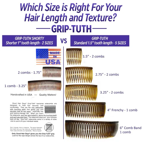 Vista 5 de Good Hair Days Grip‑Tuth Tuck Comb – Peine antideslizante de 1 1/2 ″ para todo tipo de cabello, seguro para todos los días, ocasiones especiales