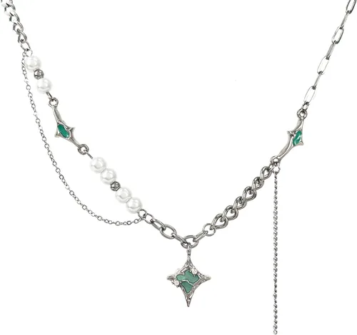 Vista 41 de Y2k - Collar irregular con dije de estrella, piedra de luna, diseño de cadena de moda, joyería de plata picante para mujer