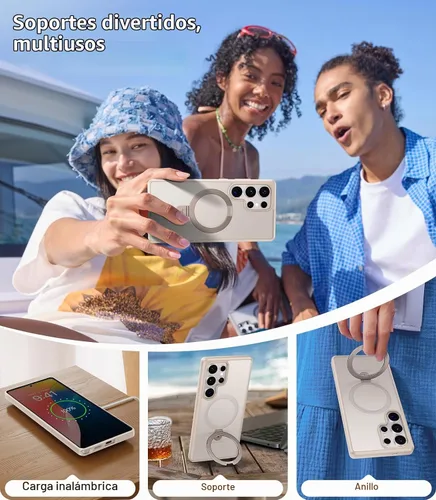 Vista 7 de TORRAS Funda magnética de albaricoque pálido para Galaxy S25 Ultra [compatible con Magsafe] soporte de anillo, a prueba de golpes, translúcida
