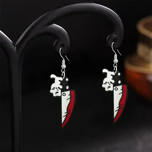 Vista 3 de Aretes góticos exagerados de hip hop para mujer, joyería negra larga, cuchillo colgante, aretes colgantes de imitación, acrílico, punk, cocina