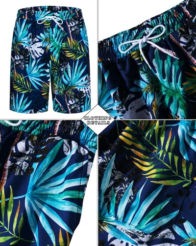 Vista 59 de TUNEVUSE Conjunto de camisas y pantalones cortos hawaianos para hombre, 2 piezas, trajes de playa con estampado de flores, traje tropical de verano