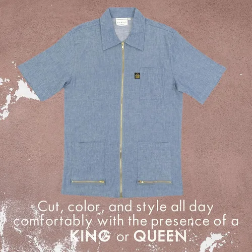 Vista 3 de King Midas Empire Boroughs Barber Jacket - Aspecto único de peluquería - Ajuste cómodo, Azul