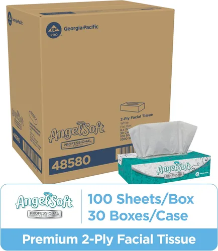 Vista 2 de Georgia-Pacific Angel Soft Serie Profesional - Pañuelos faciales de 2 capas (48580), 100 hojas por caja, 30 cajas de pañuelos planos por caja grande