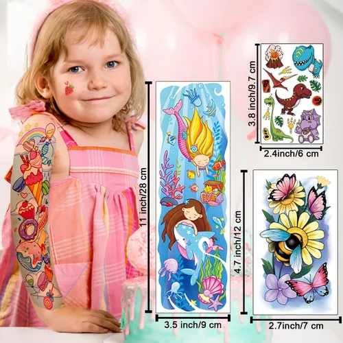 Vista 5 de Partywind 66 hojas de tatuajes temporales para niños, fundas de tatuajes temporales para niños, calcomanías de tatuaje falsas
