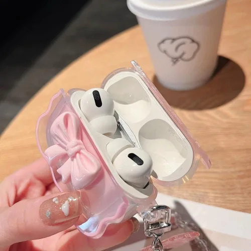 Vista 4 de MINSCOSE Funda compatible con Airpods Pro de 3ª generación (2025) con kit de limpieza, diseño de patrón de arco 3D de marco ondulado con bonito