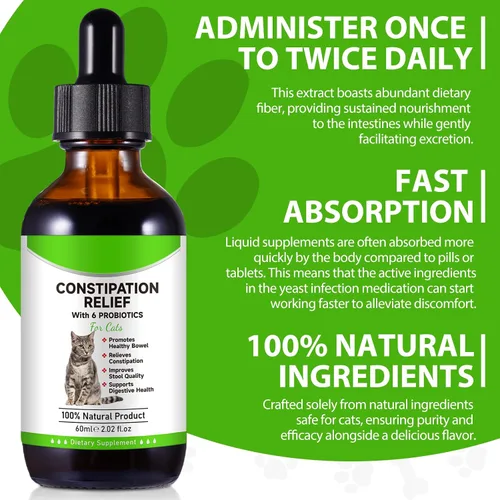 Vista 5 de Alivio del estreñimiento del gato, alivio del estreñimiento laxante para gatos, laxante 100% natural con 6 probióticos suavizantes de heces