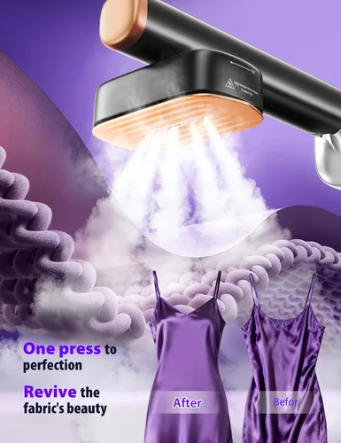 Vista 9 de Vaporizador de viaje para ropa con depósitos de agua de 6.1 fl oz, calentamiento rápido de 15 segundos, rendimiento de vapor fuerte de 0.91 oz/yd²