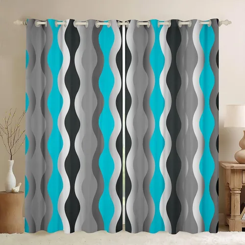 Vista 11 de Cortinas circulares geométricas para dormitorio, sala de estar, niñas, niños, retro, con ojales, cortinas de ventana con ojales, decoración